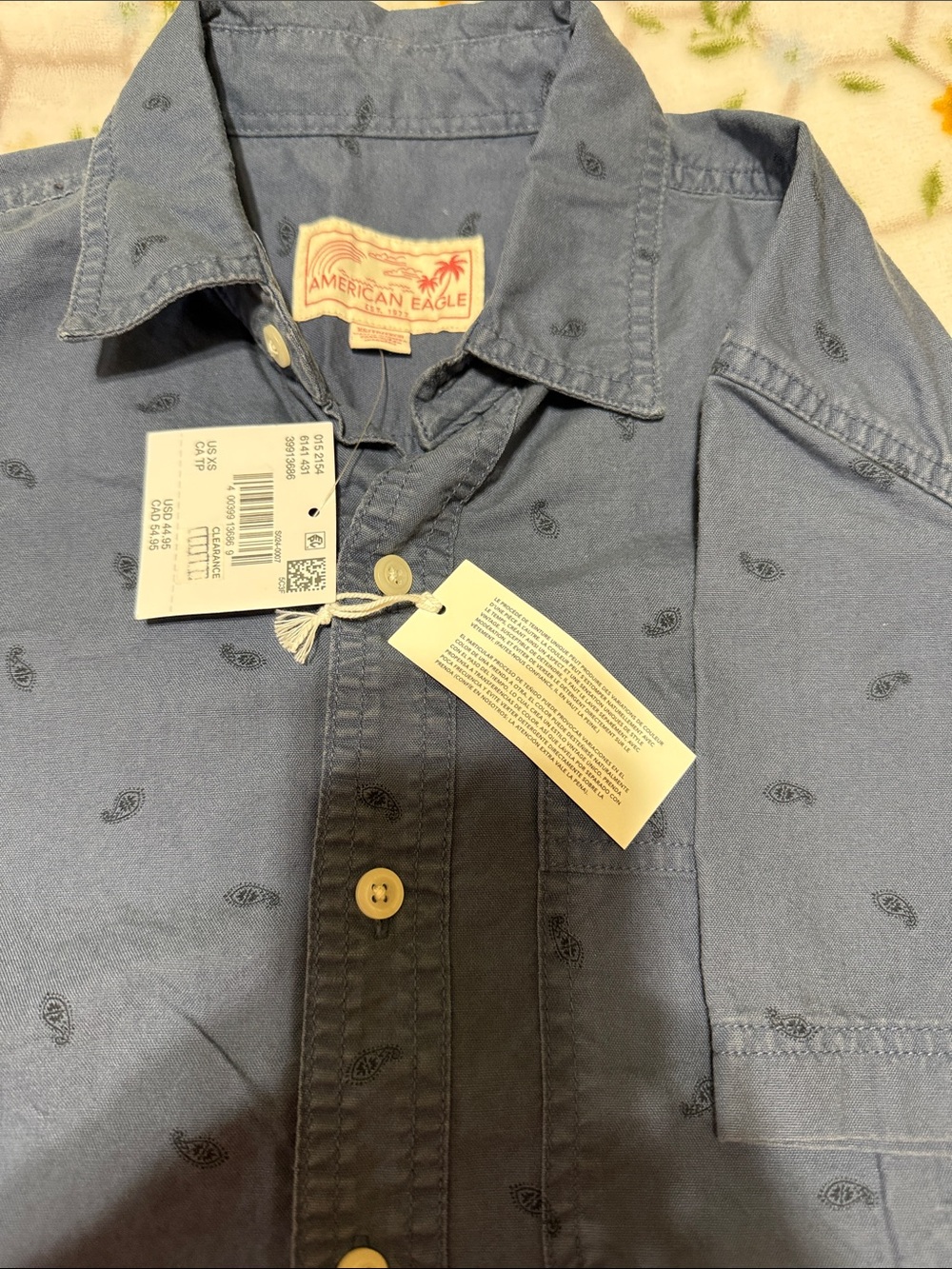 American Eagle Outfitters Men’s Navy Short-Sleeve Button-Down Shirt